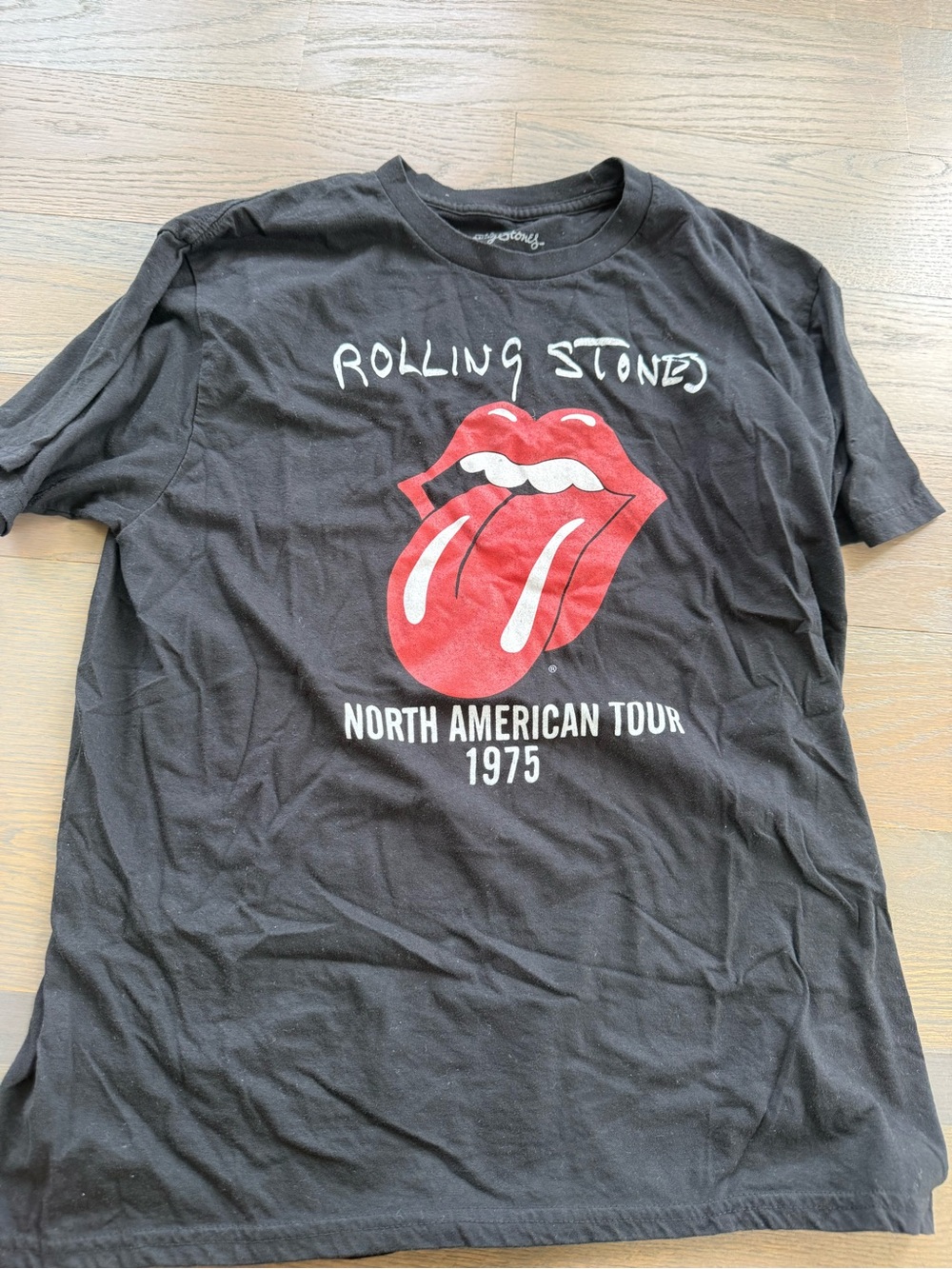 the Rolling Stones Black Tee with White Script Logo